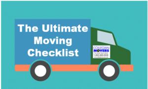 Ultimate Moving Checklist written on a blue Collegian Movers moving van