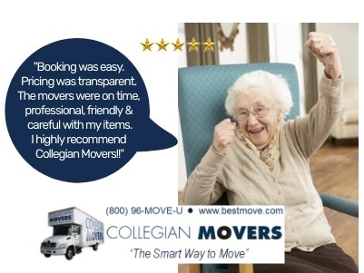 Senior Citizen Woman Cheering for the Great Moving Service She Received From Collegian Movers