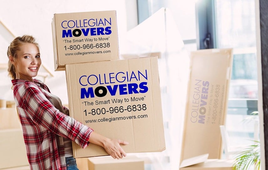 Young Woman Who Requested A Moving Estimate From Moving Companies In Connecticut (CT), Holding Moving Boxes From Collegian Movers.