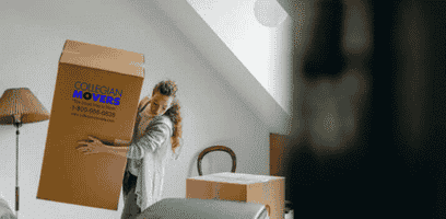 woman holding a box while waiting for movers New Haven County CT offers