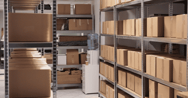 Storage shelves filled with boxes in New Haven